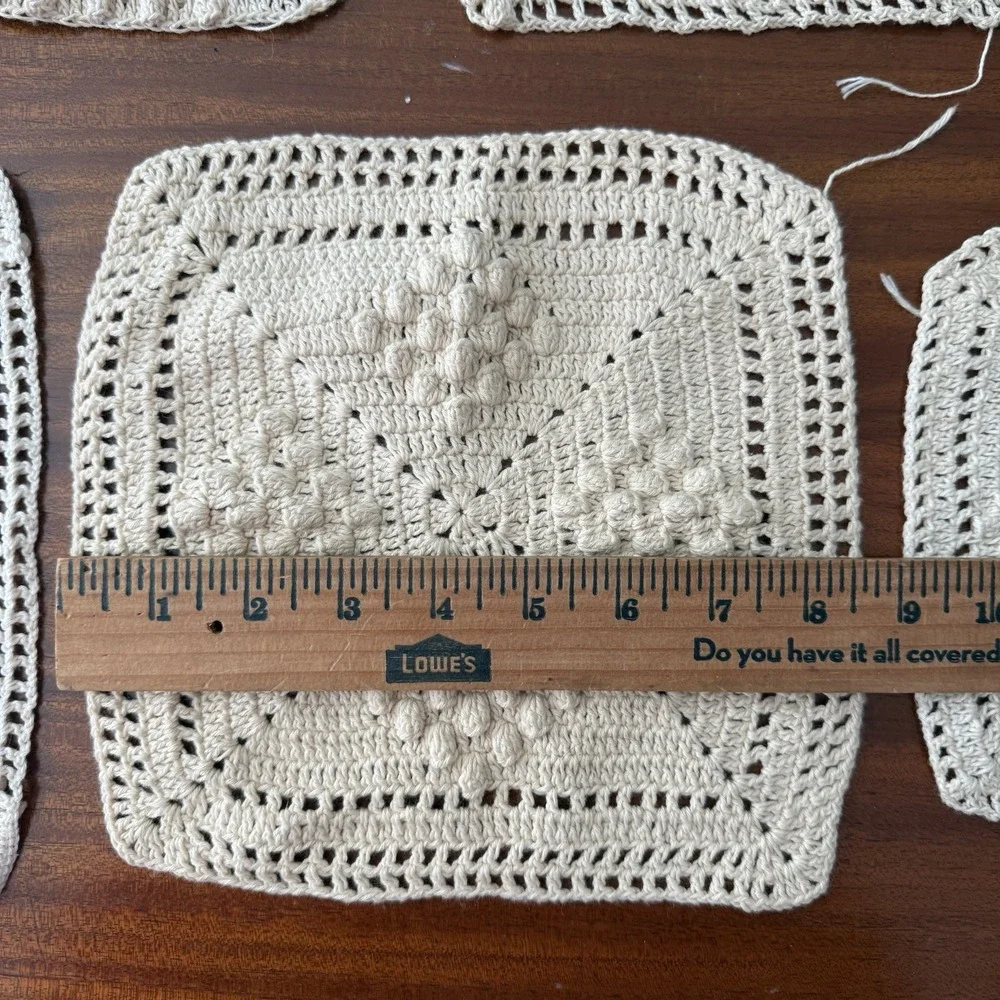 Vintage Crochet‎ Granny Squares Lot 9 Handmade Cotton Motifs Mixed Sizes Cottage